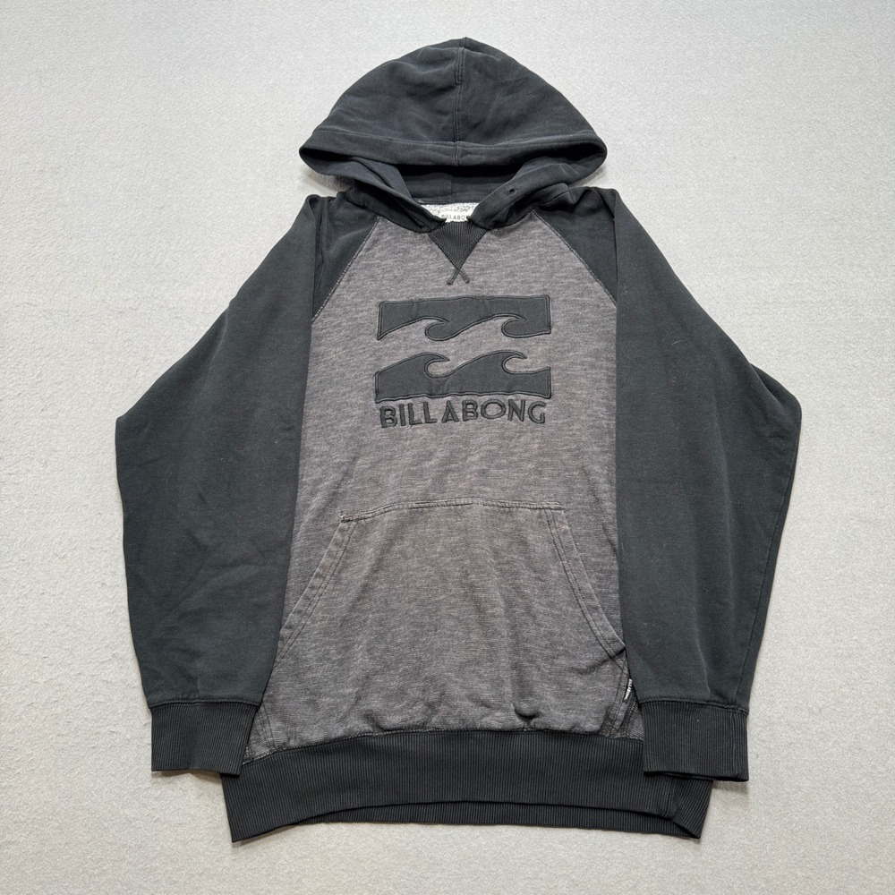 Billabong Hoodie Men's XL Black Gray Fleece Lined Relaxed Pullover Sweatshirt